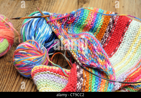 Multi-colored wool ready for knitting