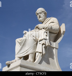 Ancient Greek philosopher, Plato, in front of the Academy of Athens in Greece. Stock Photo