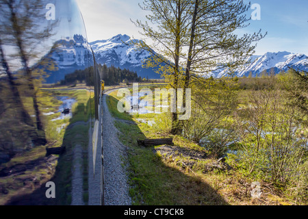 Alaska Railroad Coastal Classic Train going from Anchorage to Seward, Alaska. Stock Photo