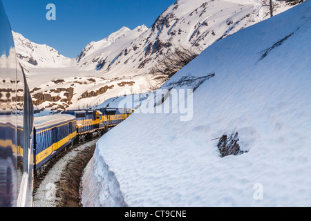 Alaska Railroad Coastal Classic train ride between Seward and Anchorage, Alaska. Stock Photo