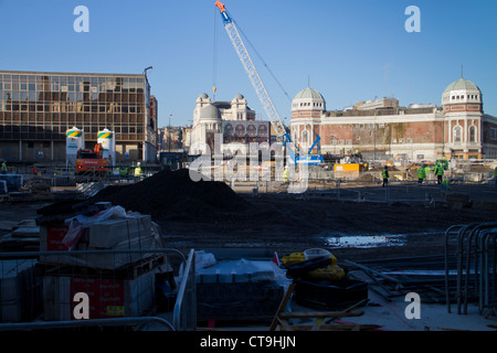 Construction work in Centenary Square Bradford, March 2011. Stock Photo