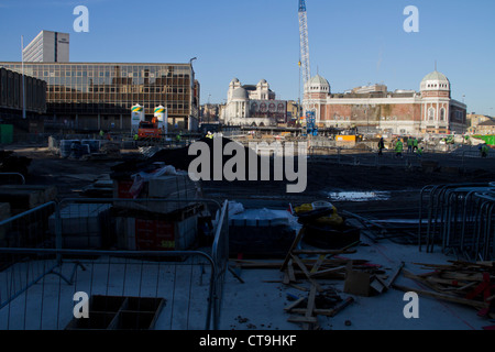 Construction work in Centenary Square Bradford, March 2011. Stock Photo