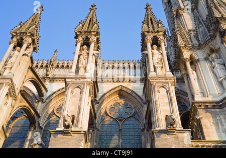 fragment of facade gothic catholic Notre Dame Cathedral in Reims, France Stock Photo