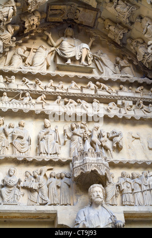 fragment decoration of gothic catholic Notre Dame Cathedral in Reims, France Stock Photo