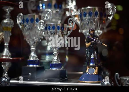 trophies in madrid shop window Stock Photo