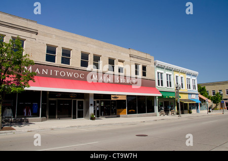 Wisconsin, Manitowoc. Historic downtown Manitowoc, 8th Street. Stock Photo