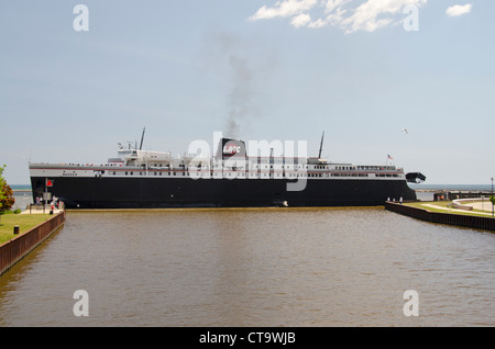 Wisconsin, Manitowoc. Lake Michigan Car ferry, historic S.S. BADGER, c. 1953. Stock Photo