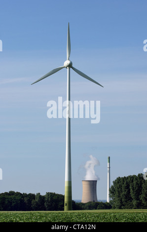 Wind turbine and coal-fired power plant in Dortmund Stock Photo