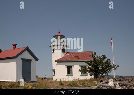 The Alki Point Lighthouse on the Puget Sound Seattle, Washington State Stock Photo