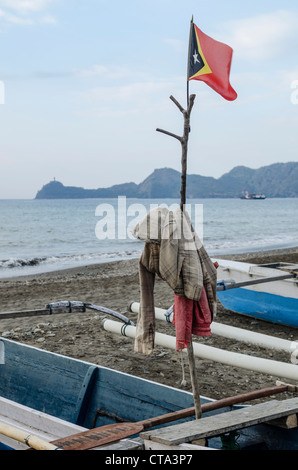 east timor flag in fishing boat dili timor leste coast Stock Photo