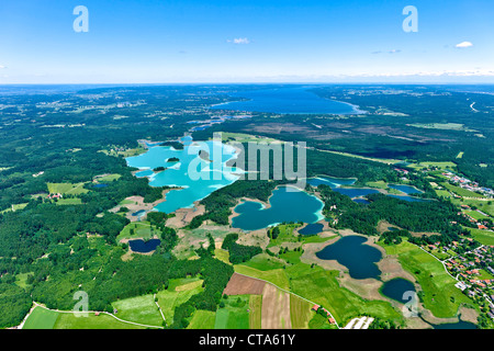 Aerial view of lakes Osterseen, Seeshaupt, Lake Starnberger See, Upper Bavaria, Germany, Europe Stock Photo