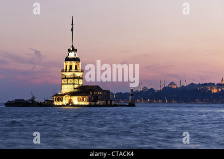 Kis Kulesi tower at sunset, Istanbul, Turkey, Europe Stock Photo
