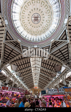 View of art nouveau ceiling at central market hall Mercado Central, Valencia, Spain, Europe Stock Photo