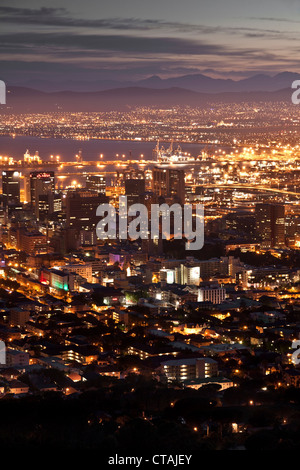 View from Signal Hill onto at night, Cape Town, Western Cape, South Africa Stock Photo