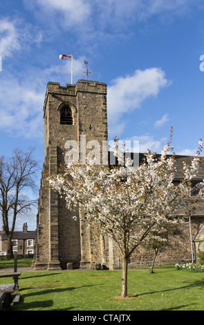 Church of England parish church 'St Mary and All Saints' in Whalley, Lancashire in the warm sunshine of a Spring afternoon. Stock Photo