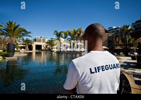 Lifeguard at swimming pool of Hotel One and Only, Cape Town, Western Cape, South Africa, RSA, Africa Stock Photo