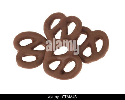 Sweet Chocolate Pretzels Finger Snacks, Against A White Background, With A Clipping Path And No People Stock Photo