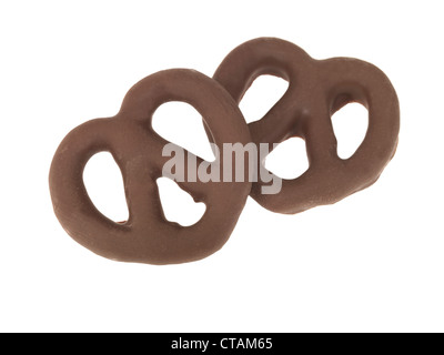 Sweet Chocolate Pretzels Finger Snacks, Against A White Background, With A Clipping Path And No People Stock Photo