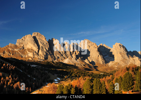 Geisler range with Sass Rigais in the sunlight, valley of Groeden, Dolomites, UNESCO World Heritage Site Dolomites, South Tyrol, Stock Photo