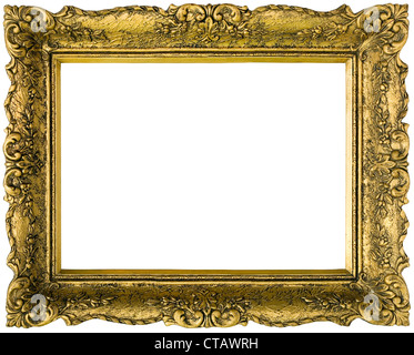 Golden Gilded Picture Frame Isolated with Clipping Path Stock Photo