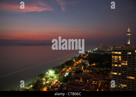 Dongtan Beach in Jomtien with Waterpark Tower in the evening, Pattaya, Chonburi Province, Thailand, Asia Stock Photo