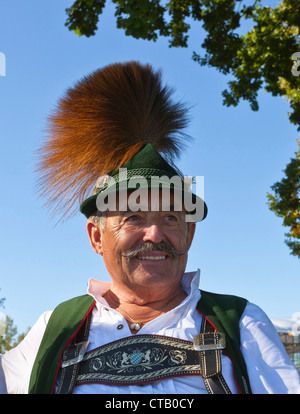 Man wearing traditional clohtes, Prien, lake Chiemsee, Chiemgau, Upper Bavaria, Germany Stock Photo
