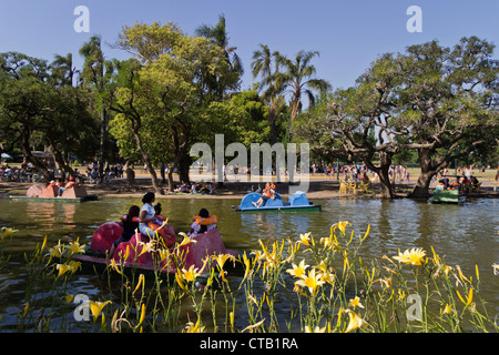 Parque Tres de Febrero, pedal boats on channel, Bosque de Palermo, Buenos Aires, Argentina Stock Photo