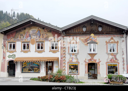 Typical Architecture with painted frescoes in Mittenwald, Bavaria, Germany. Stock Photo