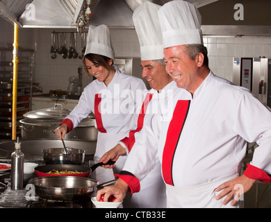 group of young beautiful professional chefs portrait in industrial kitchen Stock Photo
