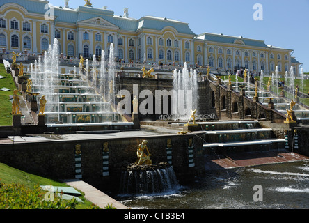 Magnificent Palace, Fountains, Statues of Peterhof (Petrodvotets). Stock Photo