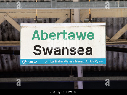 A Swansea Railway Station sign, south Wales, UK Stock Photo