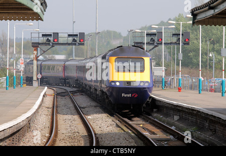 An HST 125 InterCity British Rail, First Great Western London to Swansea train arriving at Swansea Railway Station, south Wales Stock Photo