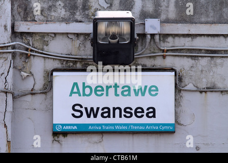 A Swansea Railway Station sign, south Wales, UK Stock Photo