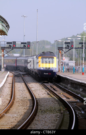 An HST 125 InterCity British Rail, First Great Western London to Swansea train arriving at Swansea Railway Station, south Wales Stock Photo