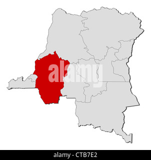 Political map of Democratic Republic of the Congo with the several provinces where Bandundu is highlighted. Stock Photo