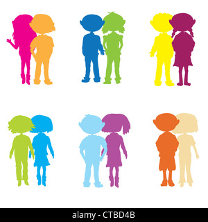 silhouettes cartoon kids couple Stock Photo