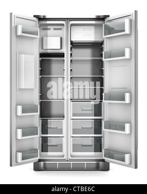 modern refrigerator with open doors isolated on white background Stock Photo