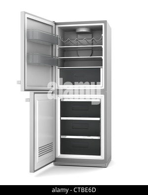 modern refrigerator with open doors isolated on white background Stock Photo