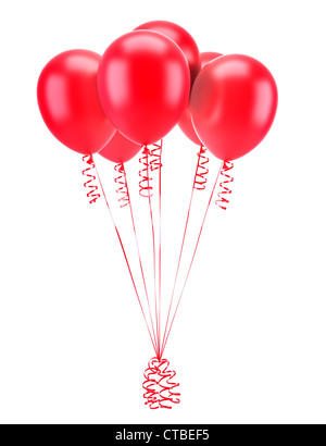 red party balloons with ribbons isolated on white background Stock Photo