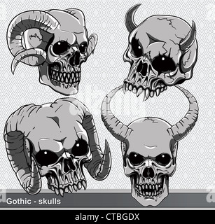 vector vintage skulls set Stock Photo - Alamy