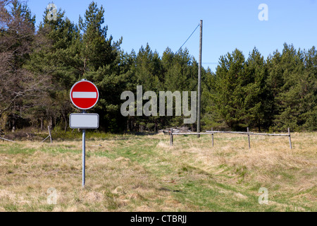 No Entry sign in forest, no road Stock Photo