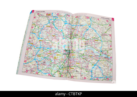 A traditional paper map (maps) of England showing the M25 & London areas(soon to be discontinued due to digital technology) Stock Photo