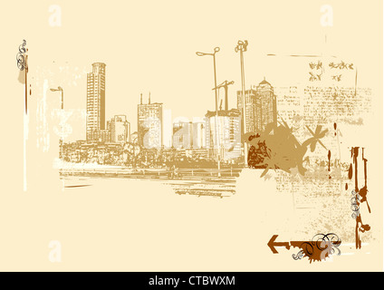 Big City  -  Grunge styled urban background.  Vector illustration. Stock Photo