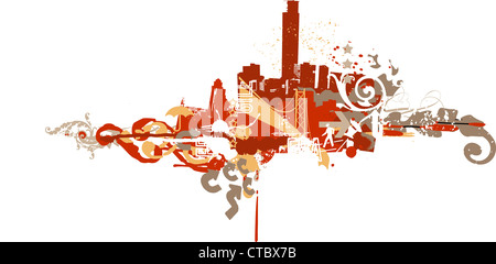 Big City  -  Grunge styled urban background.  Vector illustration. Stock Photo