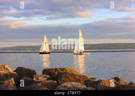 Dinghies sailing on West Kirby marina, Wirral Stock Photo