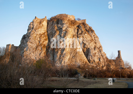 Bratislava - Devin ruins on the rock in sunset light. Stock Photo