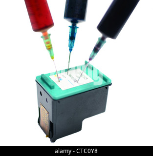 Three syringes in ink cartridge Stock Photo