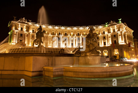 Rome - fountain from Piazza della Repubblica at night Stock Photo