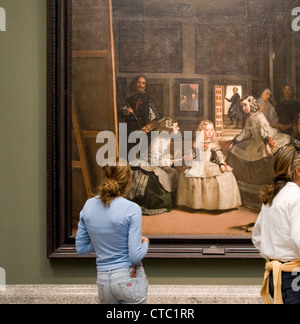 Viewing Las Meninas from 1656 by Spanish painter Diego Velázquez at Museo del Prado in Madrid Stock Photo