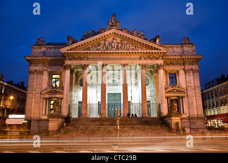 Brussels - The Stock Exchange of Brussels - Bourse in evening. Stock Photo